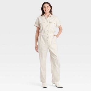 Universal Thread Cream Denim Boilersuit Sz 6 Soft Cotton Blend Jumpsuit